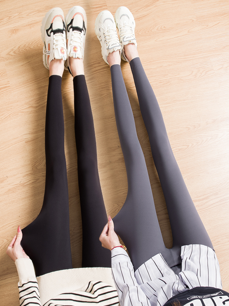 Korean shark skin spring and autumn outside wear thin leggings Barbie skinny leg goddess pants high-rise hip lift yoga pants nine points