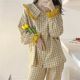 New cardigan pajamas for women ins autumn and winter cute and sweet girly plaid spring ruffled long-sleeved suit trendy