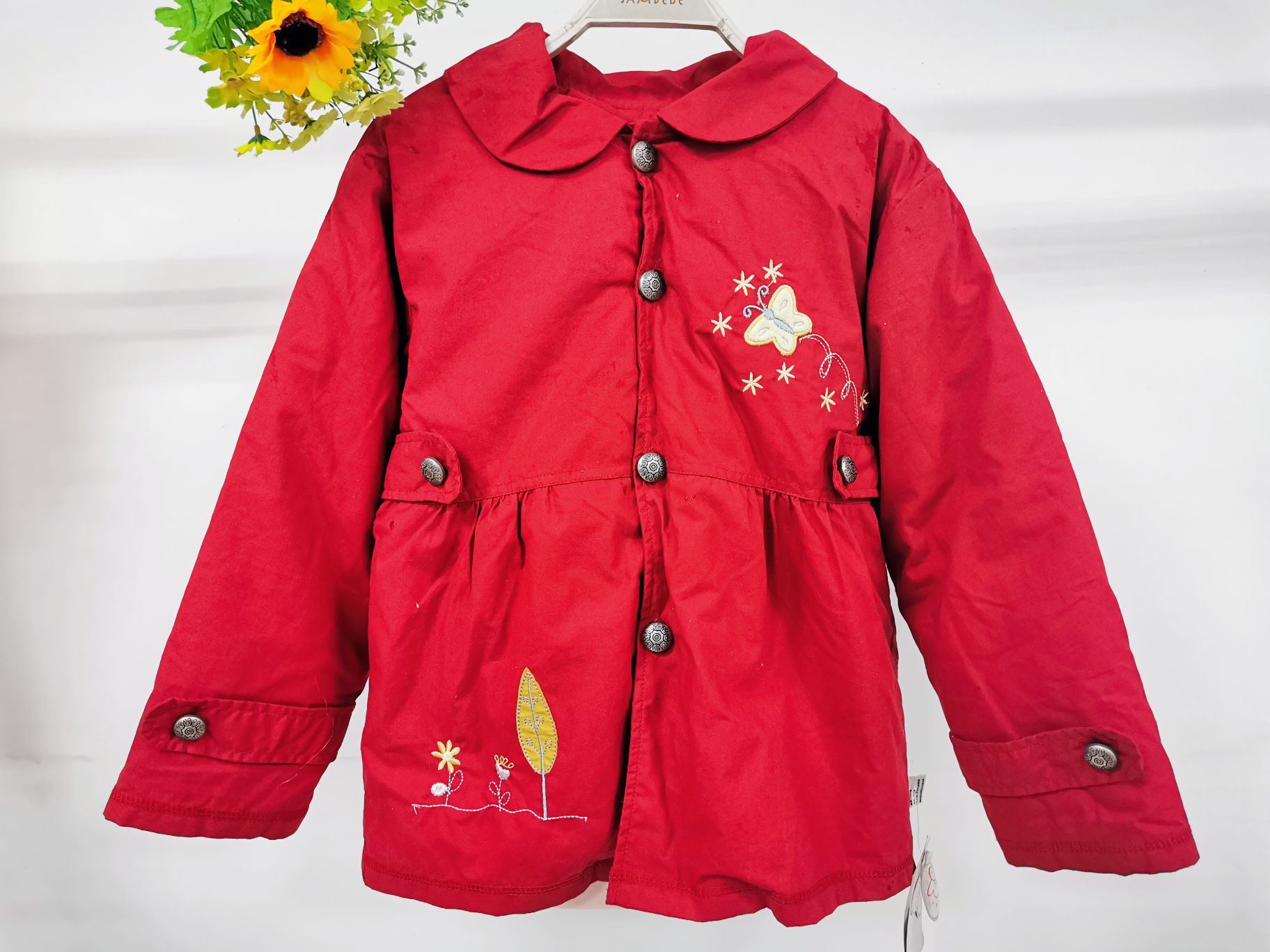 Nice natural cotton female treasure large red pocket cotton shirt small cotton padded jacket 4-5 years old