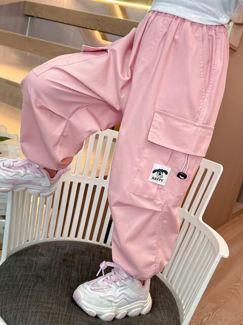Girls' Spring and Autumn Cargo Pants 2026 New Fashion Children's Autumn Wear Stylish Girls' Long Pants Trendy Street-Style Sports Pants