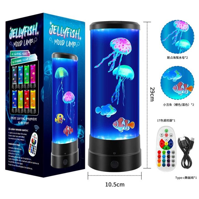 Simulated Led Electronic Fish Tank Aquarium with Colorful Changing Bubble Fish Lights, Jellyfish Night Light, Bedroom Desktop Table Lamp