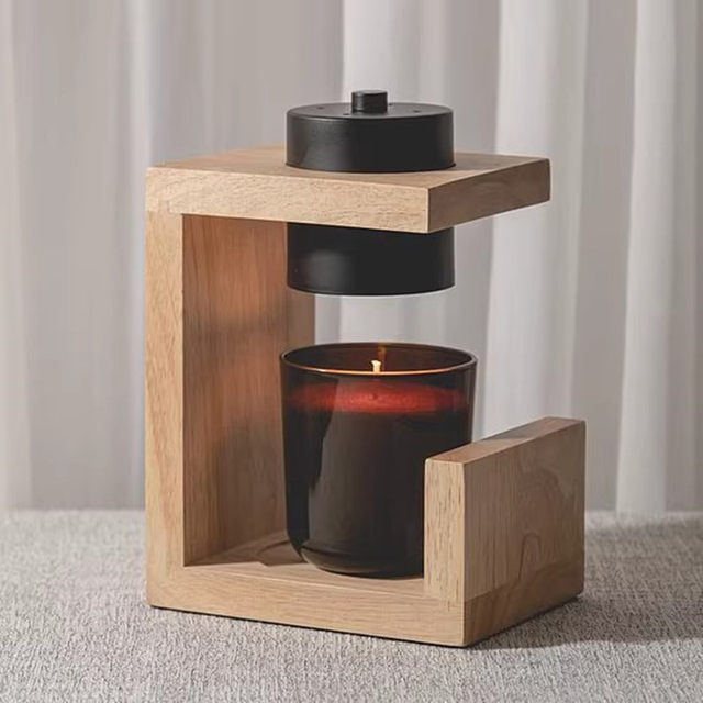 Japanese-Style Minimalist Aromatherapy Wax Melting Lamp, Candle Melting Lamp, ins Original Solid Wood Nordic Timed Flameless Candle Lamp, Bedroom Table Lamp