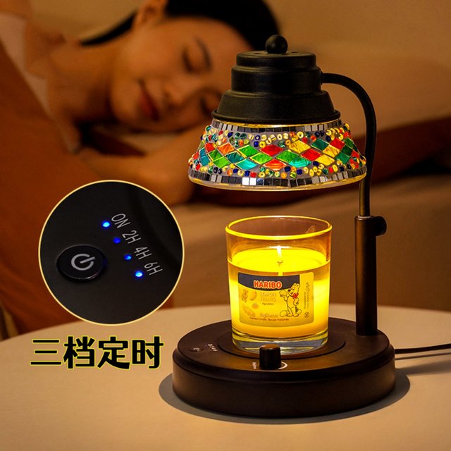 Stained glass aromatherapy melting wax lamp can be raised and lowered timed retro candle table lamp bedroom atmosphere night light melting candle lamp