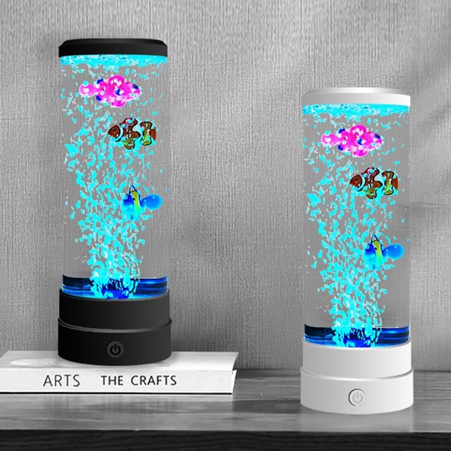 Simulated Led Electronic Fish Tank Aquarium with Colorful Changing Bubble Fish Lights, Jellyfish Night Light, Bedroom Desktop Table Lamp