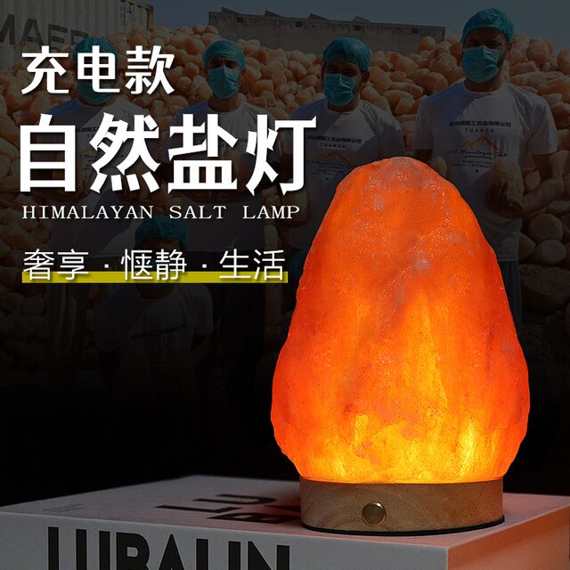 Himalayan Salt Lamp Rechargeable Natural Rock Lamp Feng Shui Ornament Bedside Table Lamp Everlasting Light Fortune-Attracting Night Light