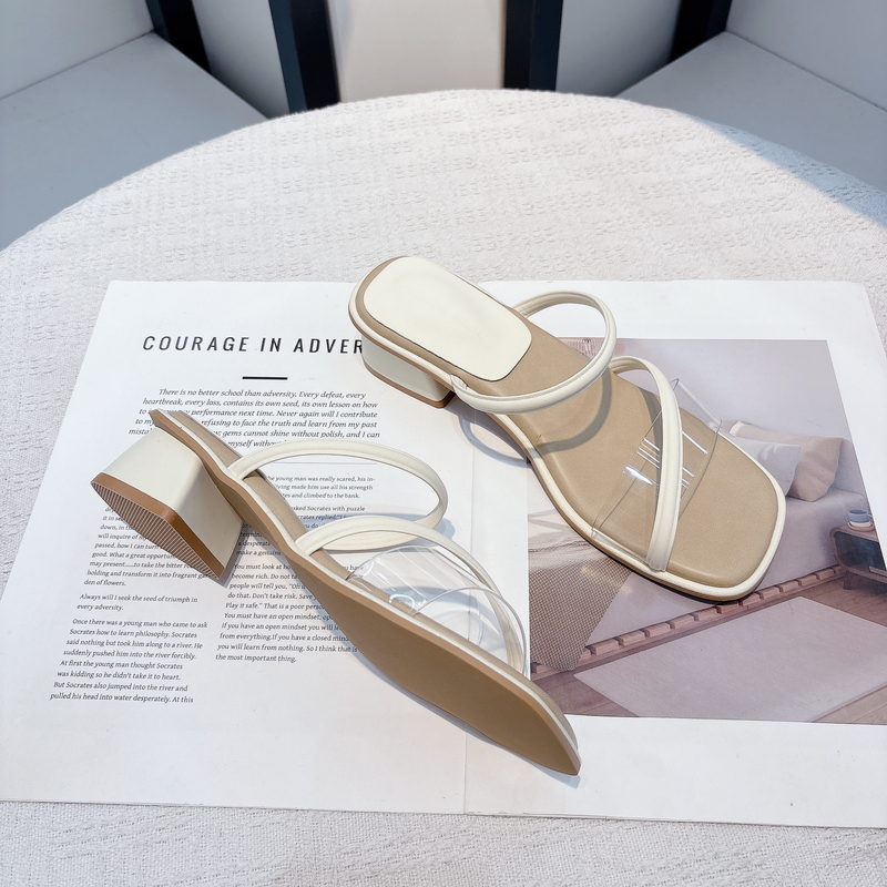 French-Style Sandals for Women, Summer 2026 New Fashion Versatile Transparent Chunky Heel Slip-On Sandals That Match with Dresses