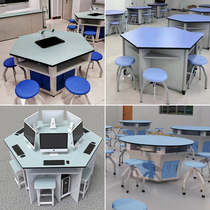 Hexagonal computer table science experiment table inquiry table microcomputer classroom table and chair aluminum frame hexagonal table octagonal table