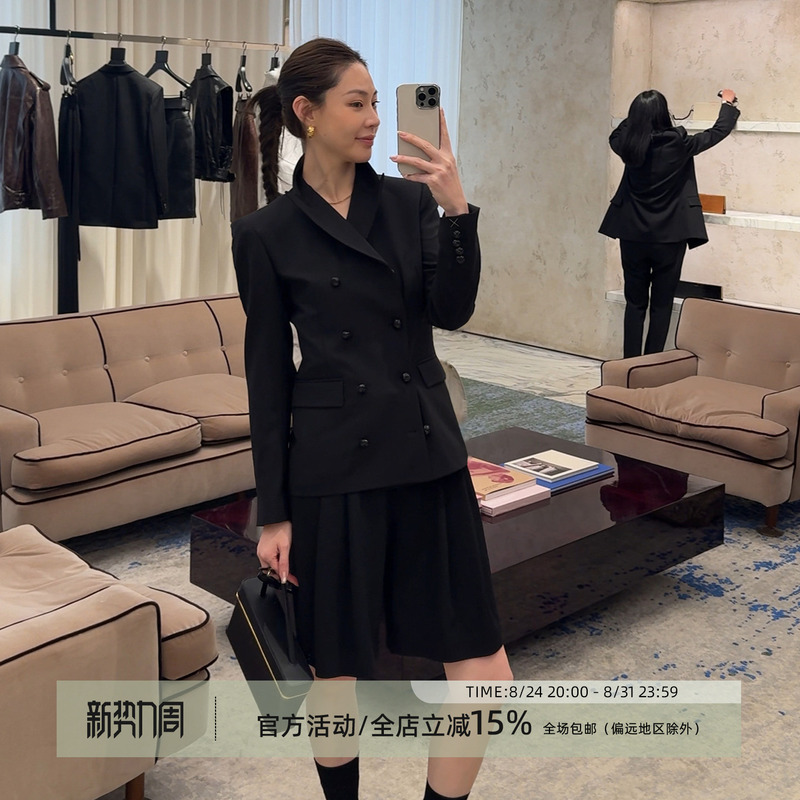 Wang Huanhuan Mslime【Black Chess】Wool Blazer for Women, Black Commuter Versatile High-End Casual Jacket Wang Huanhuan Mslime【Black Chess】Wool Blazer for Women, Black Commuter Versatile High-End Casual Jacket
