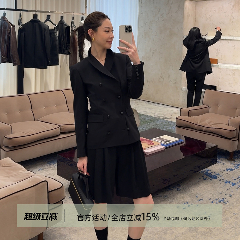 Wang Huanhuan Mslime【Black Chess】Wool Blazer for Women, Black Commuter Versatile High-End Casual Jacket Wang Huanhuan Mslime【Black Chess】Wool Blazer for Women, Black Commuter Versatile High-End Casual Jacket
