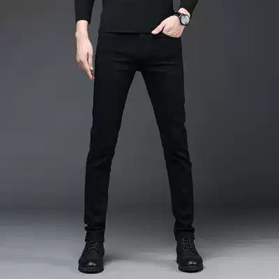 2021 new black jeans men's summer thin slim stretch small feet trousers trend fashion versatile