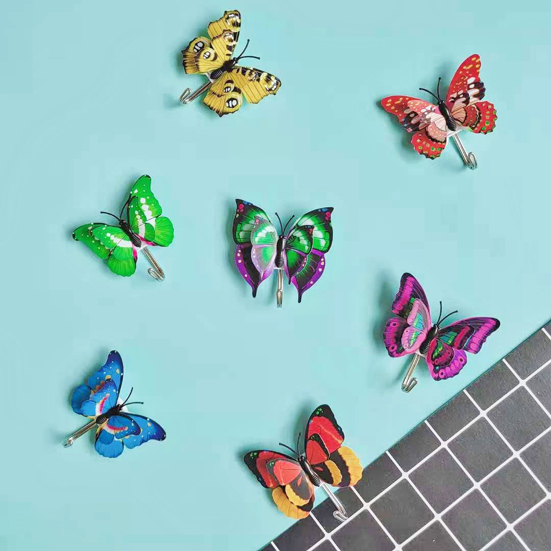 3D Cubic butterfly wall accessories Sticky Hook Free to punch powerful adhesive Living room Background wall Dormitory Creative Hook door hooks