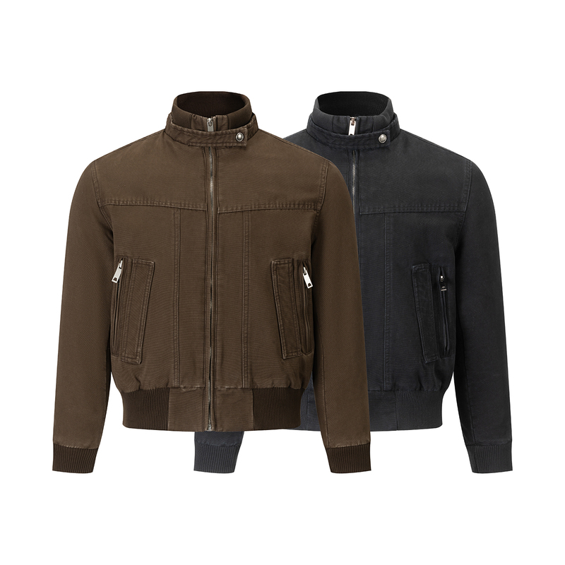Gosnace/Gos Retro Cleanfit Seagull Stand Collar Short Workwear Long-Sleeve Casual Zipper Jacket Gosnace/Gos Retro Cleanfit Seagull Stand Collar Short Workwear Long-Sleeve Casual Zipper Jacket