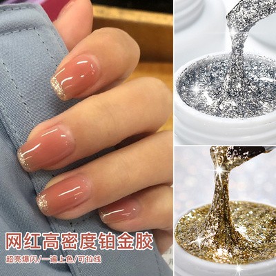 Japanese flash platinum glue in 2022 new French pull line color metal glue nail therapy rubber