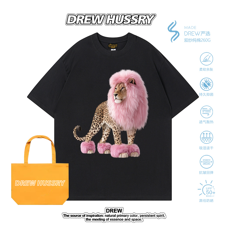 Drew American-Style Trendy Brand Cartoon Lion Print Short-Sleeve T-Shirt for Men and Women, Pure Cotton, Round Neck, Loose and Versatile Top Drew American-Style Trendy Brand Cartoon Lion Print Short-Sleeve T-Shirt for Men and Women, Pure Cotton, Round Neck, Loose and Versatile Top