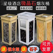  Put cigarette butts and throw cigarette butts round square covered large stainless steel trash can company use vertical public places