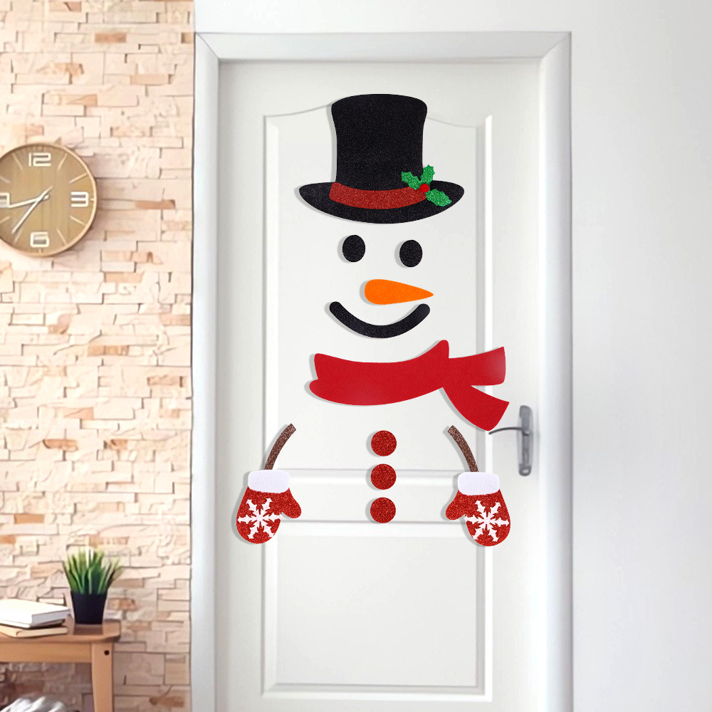 クリスマスデコレーションステッカーサンタクロースエルクドアステッカーパーティーバーシーンレイアウト小道具フェルト布壁ステッカー