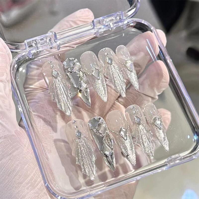 Finished Manicure, Handmade Fake Nails, Wearable Nails, 2024 New Year Style, Sparkling Patches, High-End Bridal Wedding Nails Finished Manicure, Handmade Fake Nails, Wearable Nails, 2024 New Year Style, Sparkling Patches, High-End Bridal Wedding Nails