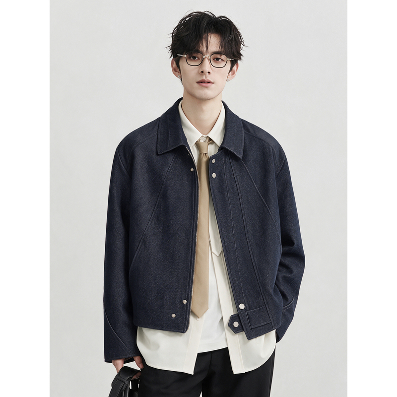 Old Money Style Faux Denim Jacket for Men, Short Autumn and Winter Lightweight down Jacket, Loose Fit, Casual Commuter Top