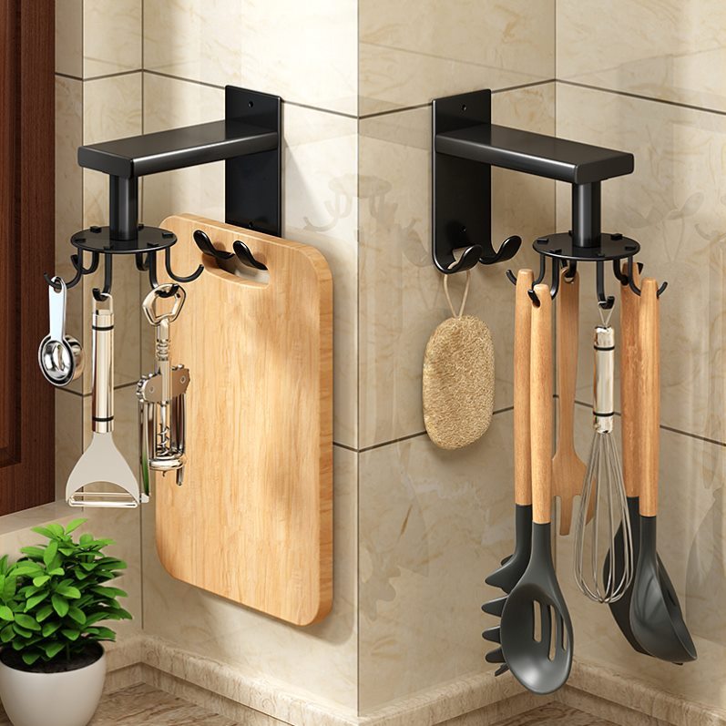 Rotating six-paws hook-free kitchen pan Scoop Spoon Wall Containing shelf wall Wall-mounted Folding Hexagon