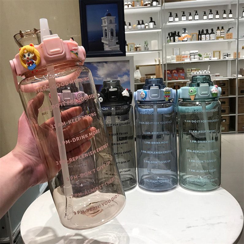 One day drinking water cup large capacity 2021 new girls with straw eight cups of water time scale water cup