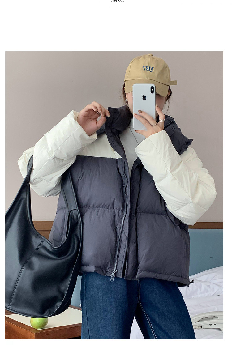 撞色羽绒棉服女2023新款冬季韩系宽松小个子短款连帽棉衣面包服厚详情8