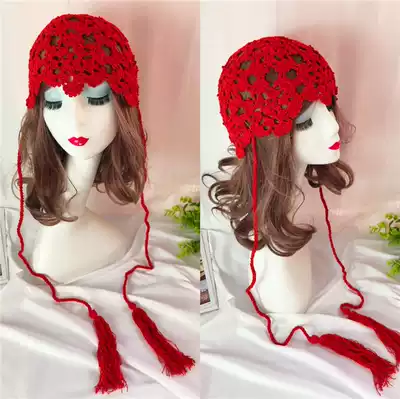 Tassel hat summer crochet women's hollow woven hook hook Korean fashion fashion all hand-made bag head melon skin