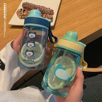 Cup advanced feel portable plastic Harajuku wind covered men and women cute students summer simple fresh forest department large capacity