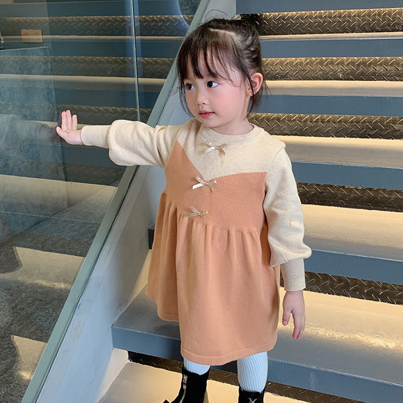 2022 spring and autumn new girls' warm knitted sweater children's Korean version temperament girl baby sweet butterfly dress