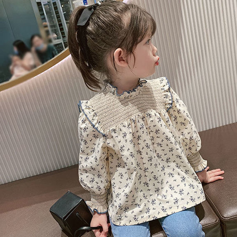 2022 Spring New Autumn Dress Girls Floral Long-sleeved Doll Korean Shirt Girl Baby Foreign Style Princess Floral Top
