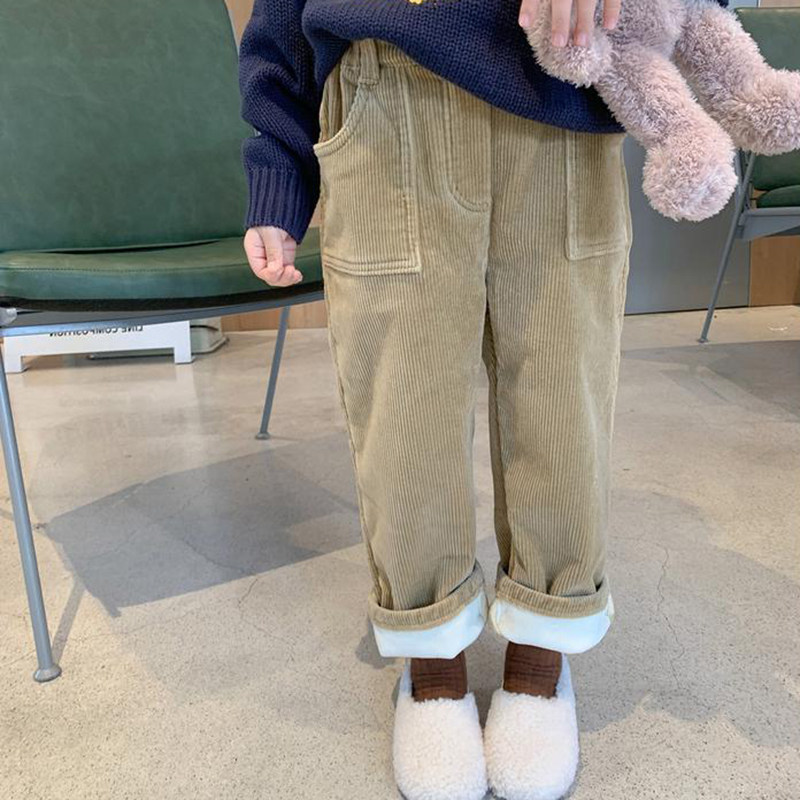 Winter clothes new girls Korean version casual wild corduroy plus velvet pants baby children thickening casual long pants tide