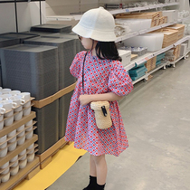 Childrens retro bubble sleeve dress 2022 Summer gas with girl baby baby loose flower princess dress