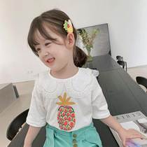 2022 - Summer - Lady Pineapple Printed T - shirt for Summer Lady White Lace Tops