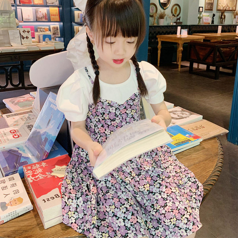 Girls fake two-piece dress 2022 summer dress new children's princess skirt small and medium virgin baby fairy skirt