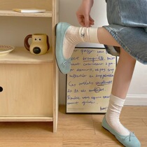 Bow socks womens mid-calf socks spring and summer thin mesh pure cotton ballet style Japanese style ins trendy stockings for women