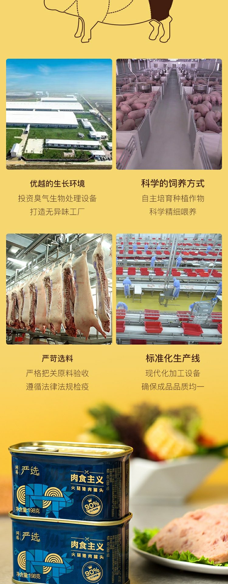 猪肉含量90%+：198gx3罐 网易严选 肉食主义 火腿猪肉罐头 拍3件45元包邮 值值值-买手聚集的地方