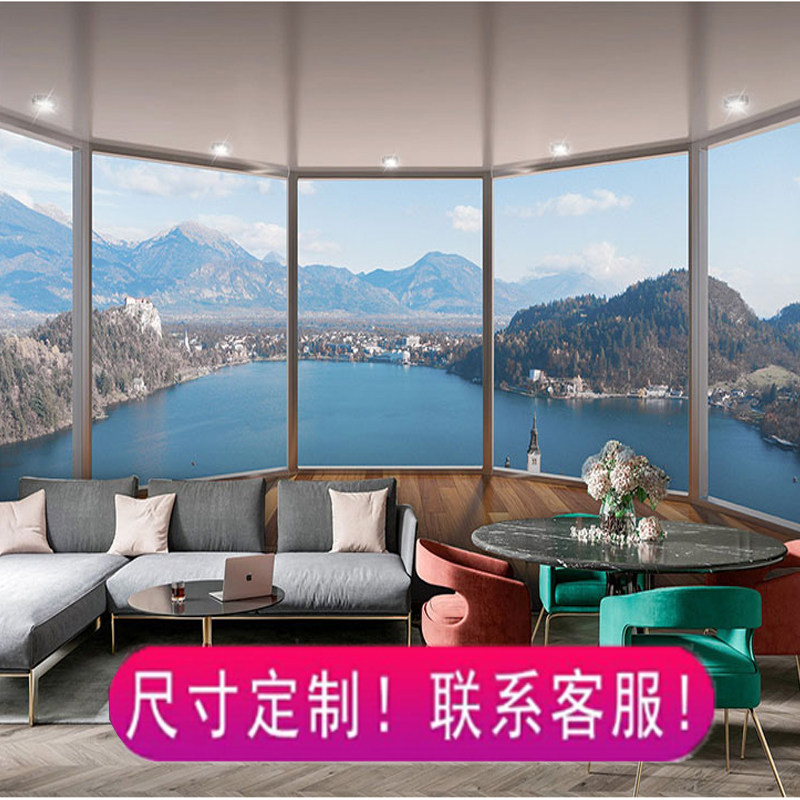 3D立体沙滩大海假窗户壁画视觉延伸空间墙布客厅餐厅工作室背景墙