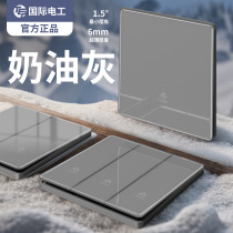 International electrician household type 86 concealed ultra-thin tempered glass wall switch socket panel gray five-hole