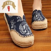 Different shoe industry ethnic style home and travel couple cloth shoes straw big-headed dragon slippers