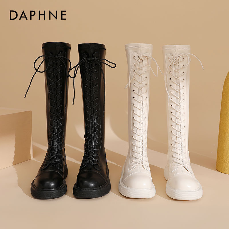 Daphne long cylinder boots 2021 new white boots female autumn winter Martin boots with suede straps however knee riding boots