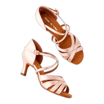 Mülenchs new Latin dance shoes adult female medium high heel soft bottom satin professional national standard dance Lumba precisely dance shoes