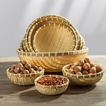 Bamboo Products Large Fully Woven Old Fashioned Handicrafts Round Dustpan Domestic Farmhouse Dry Fruit Steamed Buns Snacks Snacks