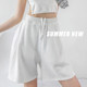 ins trendy loose straight-pants sport waffle shorts women summer hot girl ແອວສູງ casual wide-leg ຫ້າຈຸດ pants