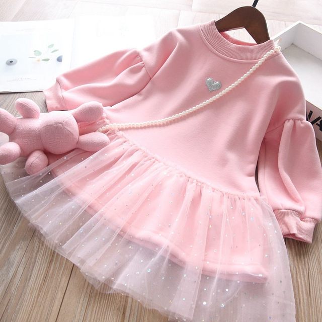 Children's clothing girls dress autumn and winter clothes new children's fleece foreign style jacket girl baby winter skirt send hanging bear