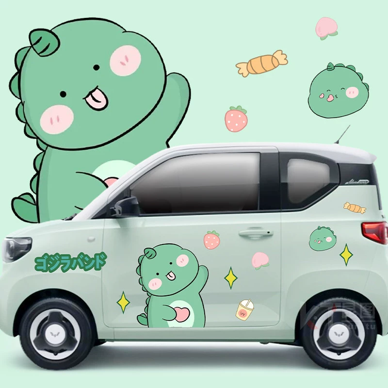 Wuling Hongguang miniev macaron nhãn dán xe hơi khủng long nhỏ phim hoạt hình trang trí kiến ​​nhỏ kem nhãn dán xe hơi dán decal xe oto tem sườn xe ô tô 