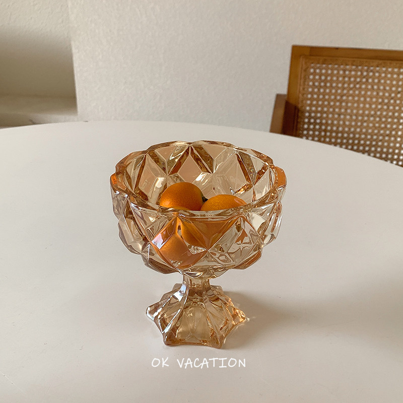 ok vacation Korea ins retro amber ice cream cup high-footed bowl breakfast bowl decoration storage ornaments