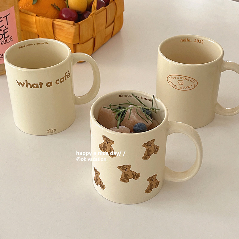 ins wind milk oil color cute retro mark cup large capacity ceramic cup milk breakfast cup lovers' cup high temperature resistant 