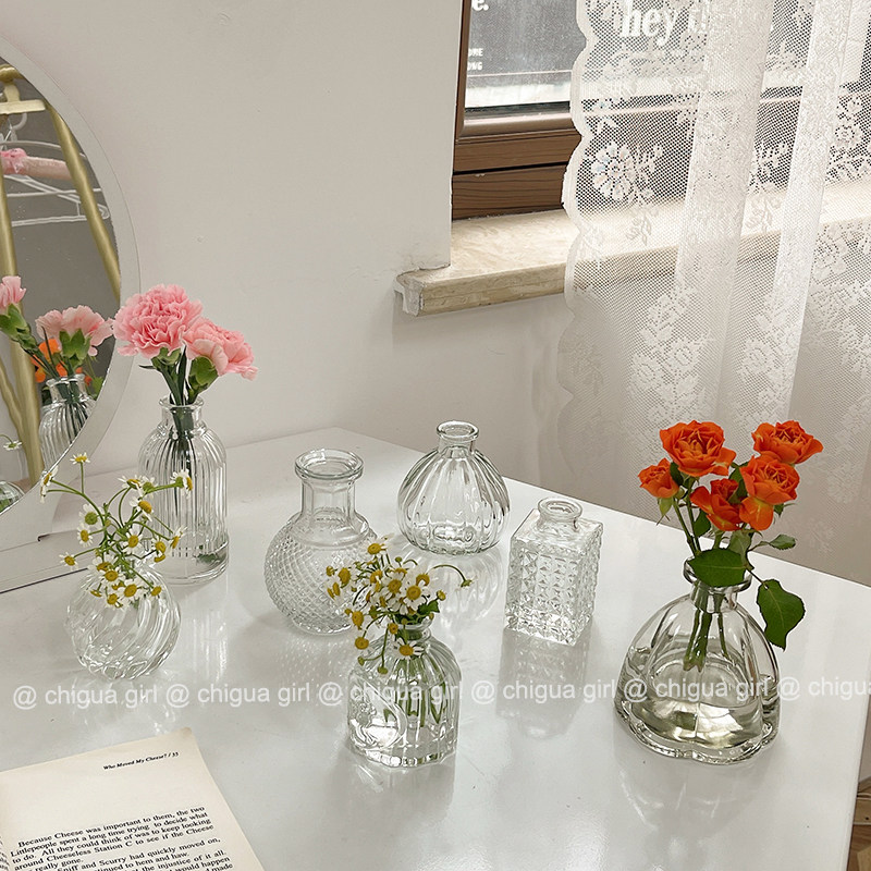 ins wind minimalist glass drop small vase room decorated hydroponic restaurant hem Nordic folk restaurant decoration 