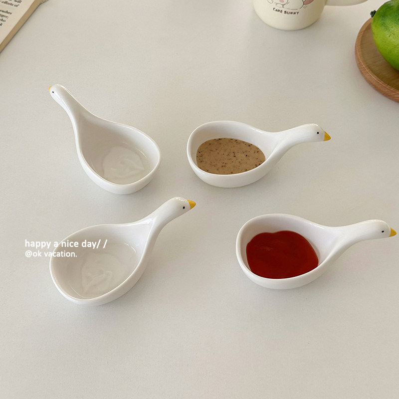 Cute Little Duck Duck with Sauce Sauces-Daily Creative Cubic Ceramics Small Dish Cartoon Seasoning Dish Ketchup Vinegar Dish 