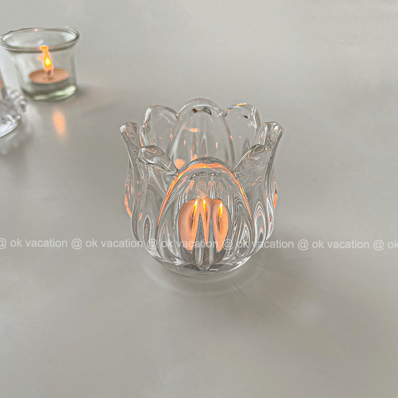 Korean style ins style retro tulip glass small candle holder home candle ornaments European romantic table decoration