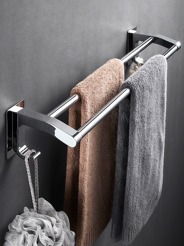 Non-perforated stainless steel towel rack toilet bath towel rack bathroom hanging rack toilet shelf towel rack single double rod